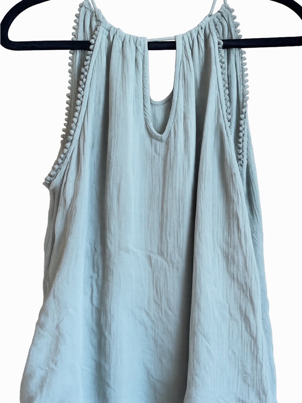 H&M Pale Sage Pom-Trim Sleeveless Tank Top